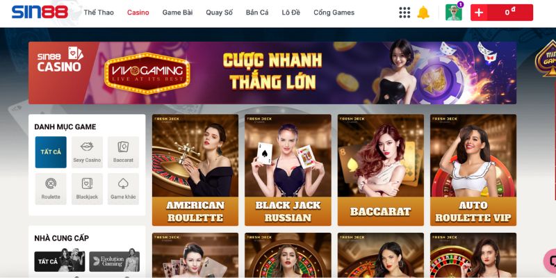 Cách chơi game Live Casino Sin88