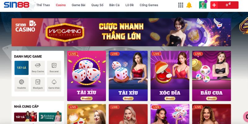 Sơ lược Live Casino Sin88