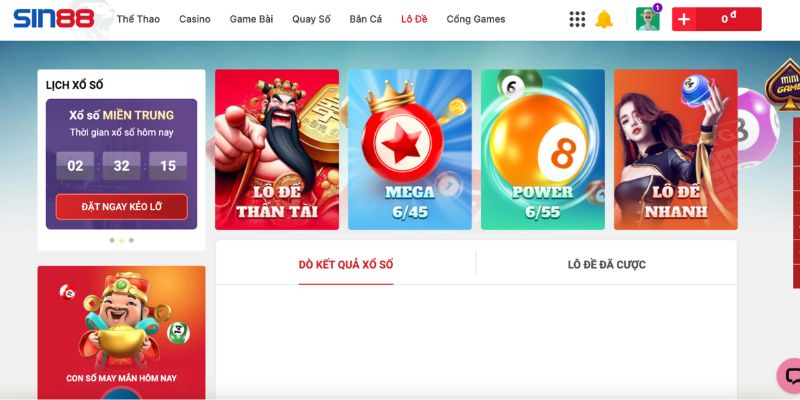 Sơ lược sảnh TP Lottery Sin88