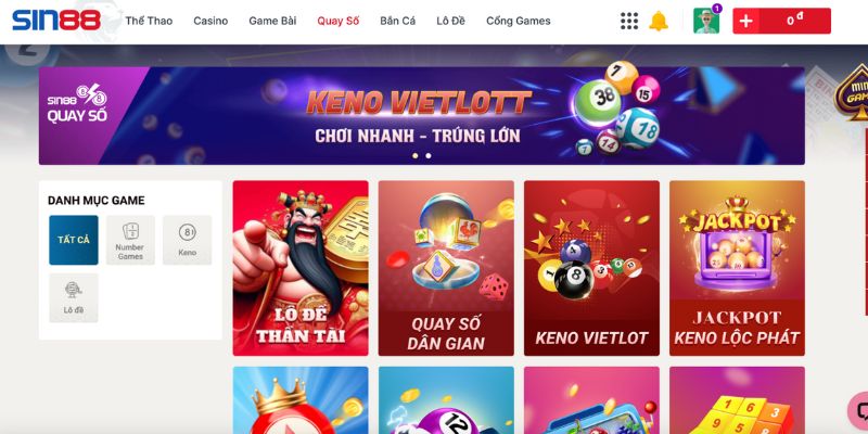 Tổng quan sảnh Win Win Lottery Sin88